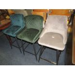 THREE MODERN VELVET BAR STOOLS