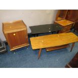 TWO RETRO COFFEE TABLES AND A BEDSIDE CABINET (3)