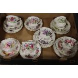 A TRAY OF ROYAL ALBERT FLOWERS OF THE MONTH CUPS AND SAUCERS - MARKED AS SECONDS