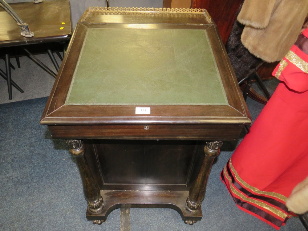 A 19TH CENTURY COLONIAL EBONY DAVENPORT DESK IN THE MANNER OF GILLOWS, the slope with brass - Image 2 of 6