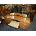 A RETRO TEAK DRESSING TABLE W-127.5 CM AND STOOL