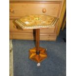 AN ANGLO-INDIAN SMALL INLAID PEDESTAL TABLE H-48 W-39 CM S/D