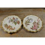 TWO ROYAL WORCESTER BLUSH IVORY SCALLOPED FLORAL PLATES
