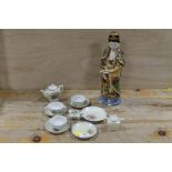 A MINIATURE JAPANESE TEA SERVICE TOGETHER WITH A GILDED ORIENTAL FIGURE