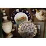 A TRAY OF ASSORTED CERAMICS ETC TO INCLUDE COALPORT AND ROYAL CROWN DERBY