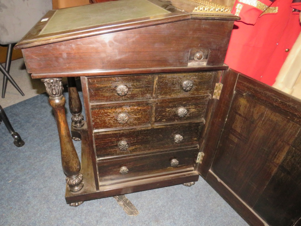 A 19TH CENTURY COLONIAL EBONY DAVENPORT DESK IN THE MANNER OF GILLOWS, the slope with brass - Image 5 of 6