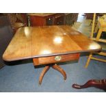 A 19TH CENTURY MAHOGANY PEMBROKE TABLE RAISED ON A BALUSTER COLUMN