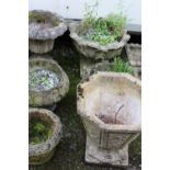 SIX ASSORTED PEDESTAL GARDEN PLANTERS