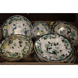TWO TRAYS OF MASON'S CHARTREUSE TEA AND DINNERWARE