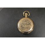 A GENTS ANTIQUE ROLLED GOLD HUNTING CASE POCKET WATCH BY WALTHAM A/F