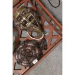 A VINTAGE GLASS AND METAL CEILING SHADE TOGETHER WITH A SIMILAR EXAMPLE A/F