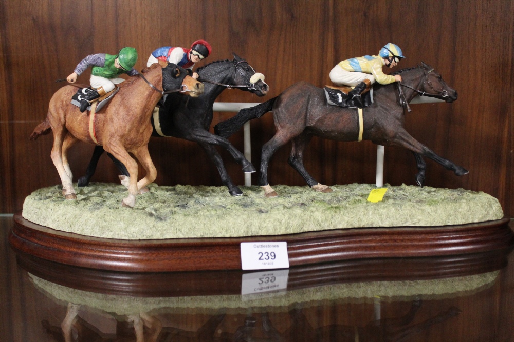 A BORDER FINE ARTS HORSE RACING FIGURE - ON THE RAILS B0655 BY ANNE WALL