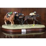 A BORDER FINE ARTS HORSE RACING FIGURE - ON THE RAILS B0655 BY ANNE WALL