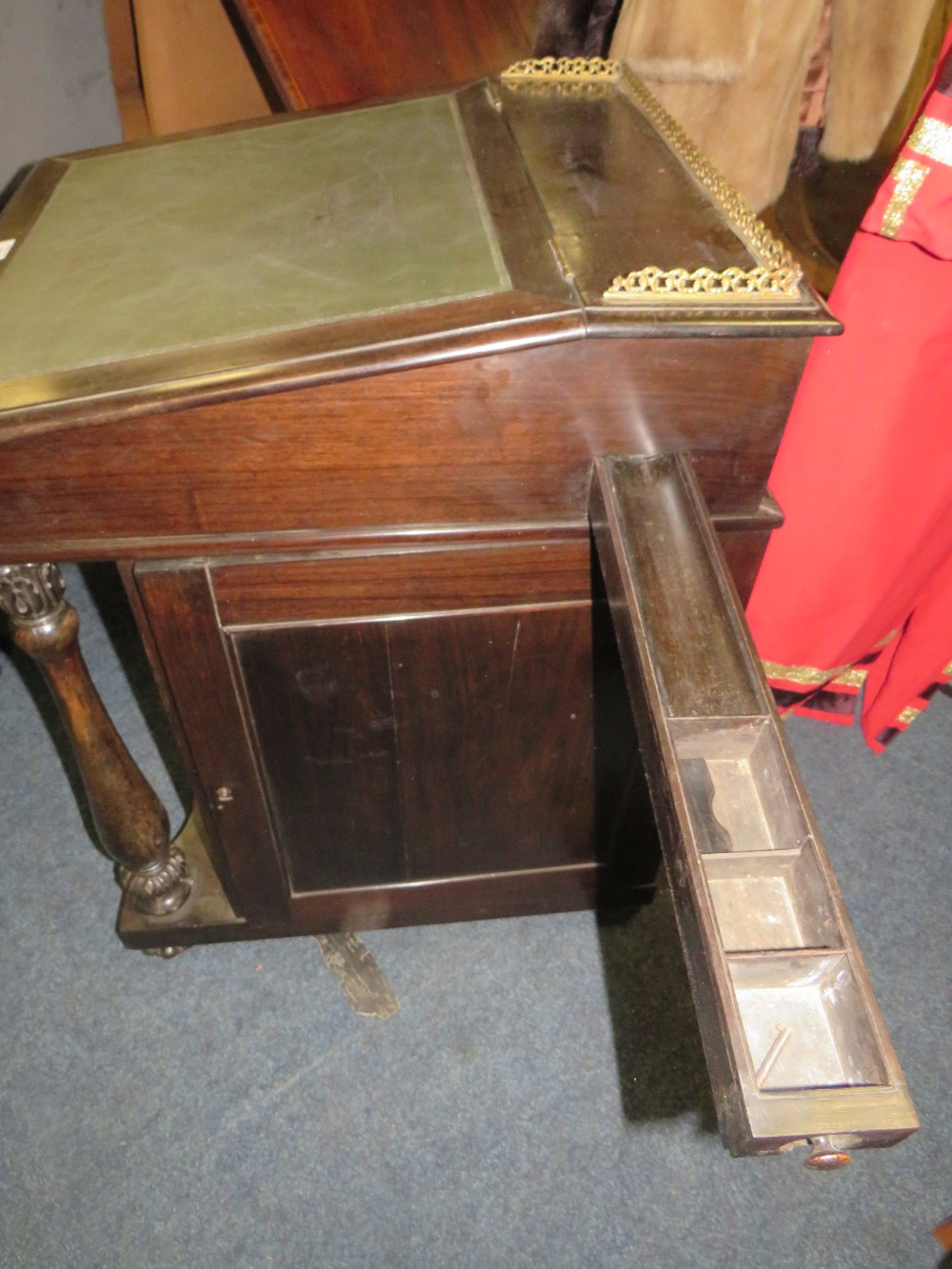 A 19TH CENTURY COLONIAL EBONY DAVENPORT DESK IN THE MANNER OF GILLOWS, the slope with brass - Image 4 of 6