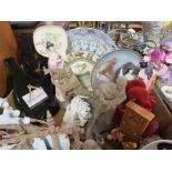 TWO TRAYS OF ASSORTED CHINA, CERAMICS AND GLASSWARE ETC TO INCLUDE NOVELTY MOET & CHANDON CLOCK,