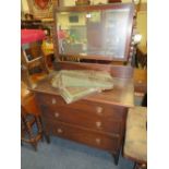 AN EARLY 20TH CENTURY OAK DRESSING TABLE AND THREE DECO HANGING MIRRORS