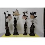 FOUR BRONZE EFFECT FIGURAL TABLE LAMPS