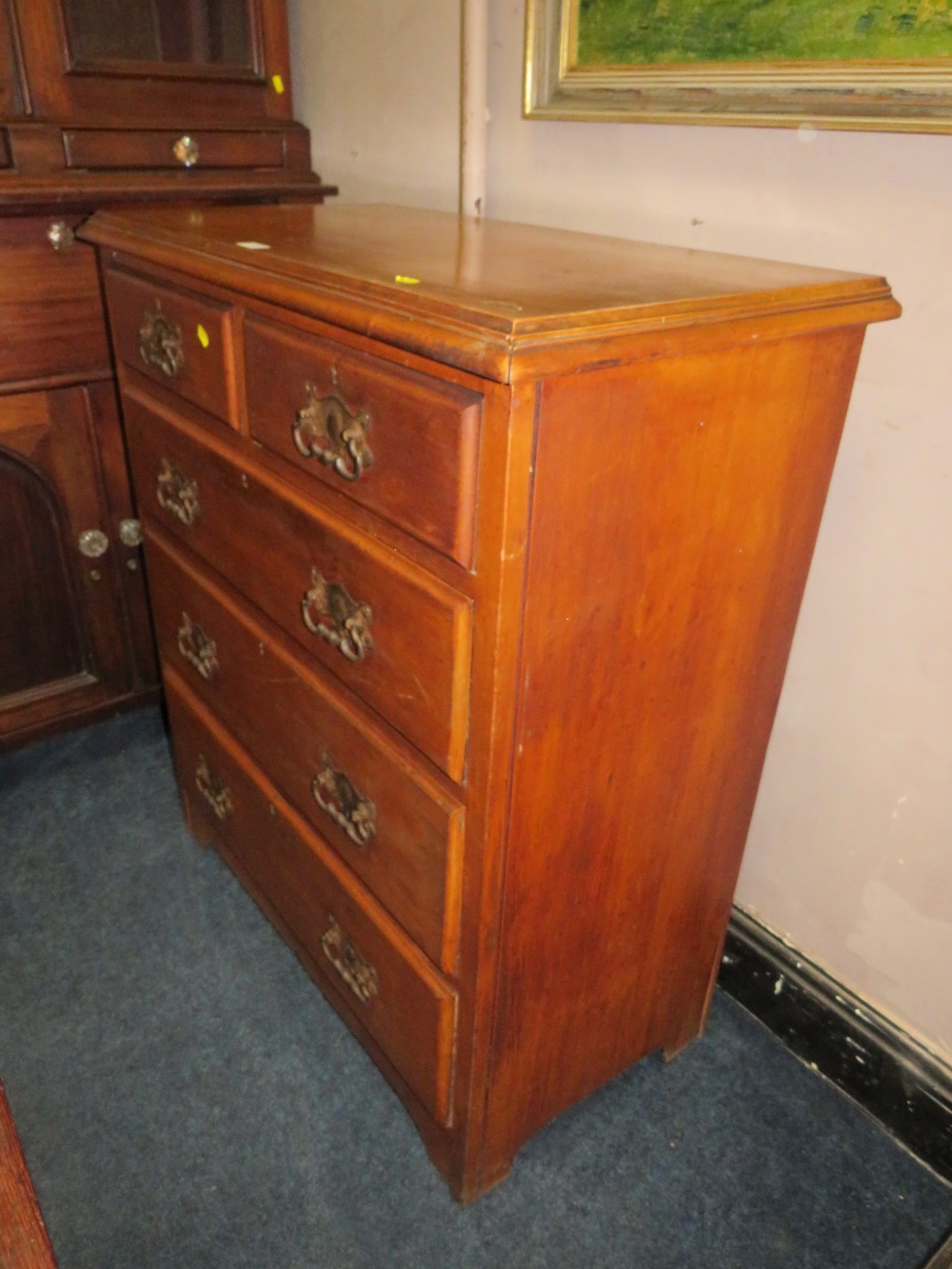 AN EDWARDIAN SATIN CHEST OF FIVE DRAWERS W-91 CM - Image 4 of 4