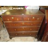 A 19TH CENTURY OAK JACOBEAN STYLE CHEST OF FIVE DRAWERS W-98 CM