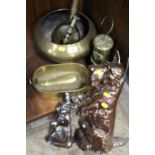 A QUANTITY OF METALWARE TO INC A MINERS LAMP ETC