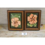 TWO GREEN MOORCROFT HIBISCUS PLAQUES