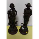 A PAIR OF LARGE FIGURATIVE SPELTER / BRONZE EFFECT STATUES OF PEASANT FARMERS