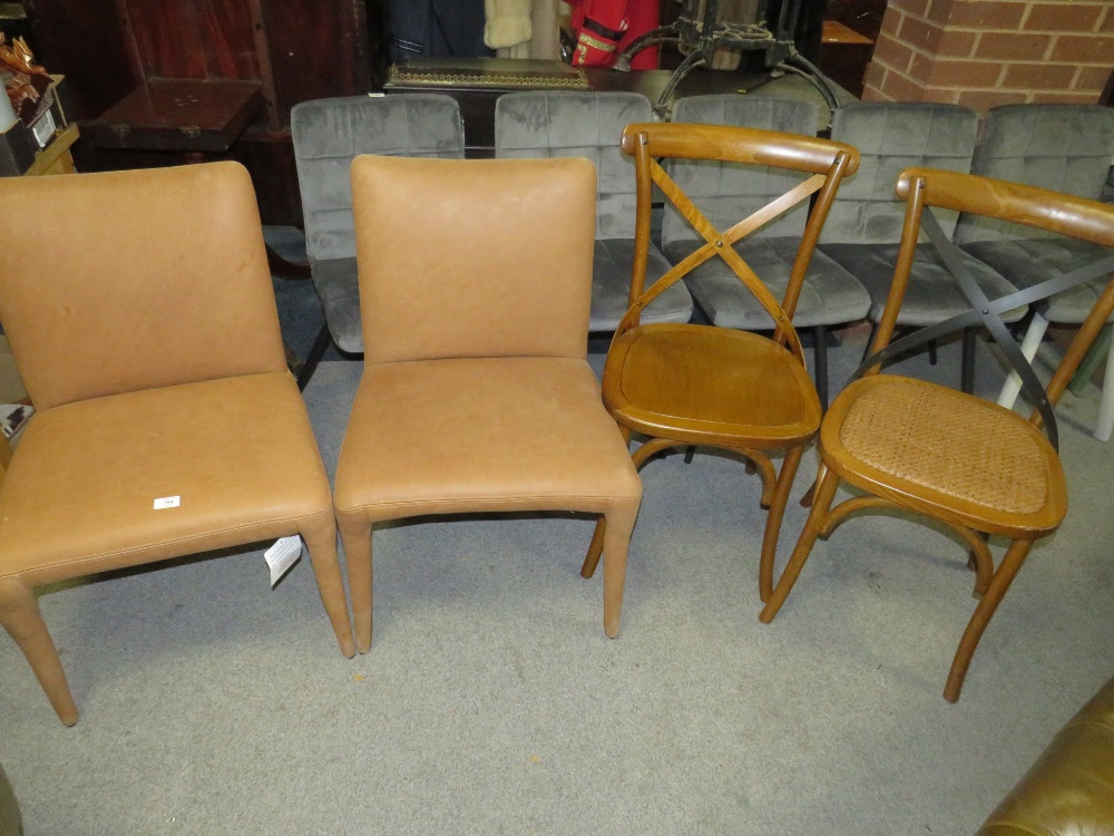 A PAIR OF MODERN SUEDE CHAIRS AND TWO BENTWOOD CHAIRS (4)