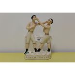 A STAFFORDSHIRE FLATBACK STYLE FIGURE OF TWO BOXERS 'HEENAN SAYERS'