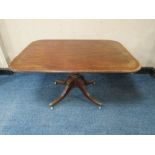 A GEORGIAN MAHOGANY SHAPED RECTANGULAR BREAKFAST TABLE, the top with crossbanded rosewood banding,