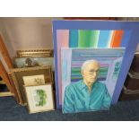 A QUANTITY OF PICTURES AND PRINTS TO INCLUDE AN UNFRAMED OIL PORTRAIT OIL ON CANVAS