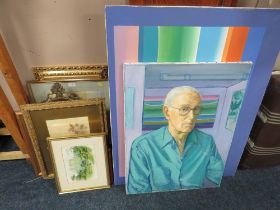 A QUANTITY OF PICTURES AND PRINTS TO INCLUDE AN UNFRAMED OIL PORTRAIT OIL ON CANVAS