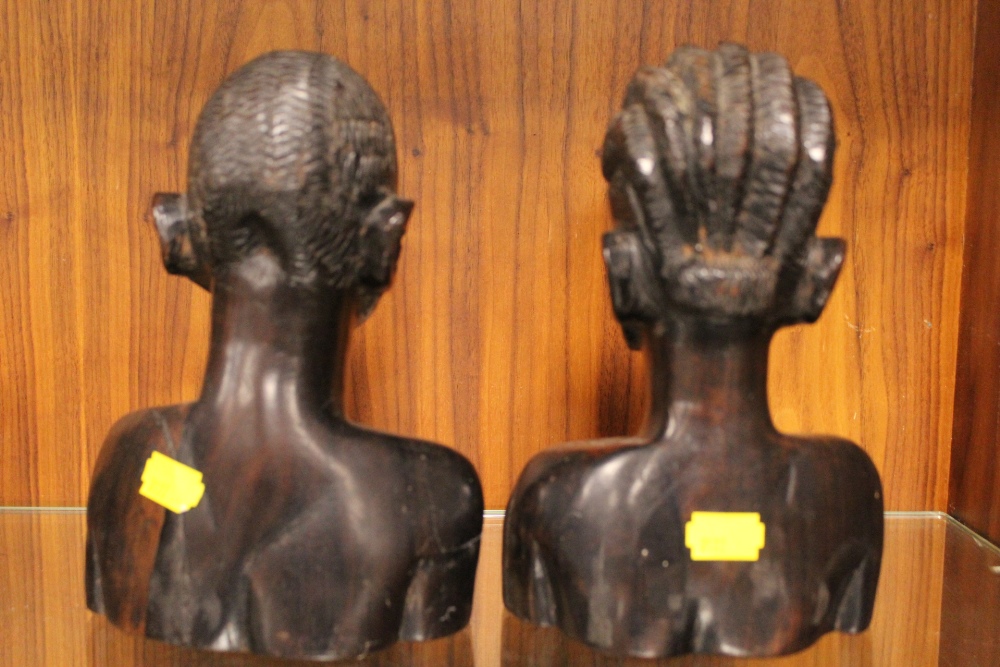 TWO AFRICAN TRIBAL HARDWOOD CARVINGS OF A MALE AND FEMALE FIGURE - Image 3 of 3