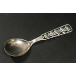 A DANISH COPENHAGEN MARKED SPOON WITH PIERCED FLORAL STEM STAMPED SCF