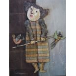 ROYBEL (XX). Continental school, modernist study of a young girl holding a stick with two birds