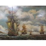A GILT FRAMED OIL ON BOARD OF DUTCH SAIL SHIPS, INDISTINCTLY SINGED LOWER LEFT G. RODERICK;