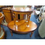 A MODERN CHERRY OVAL COFFEE TABLE AND LAMP TABLE (2)