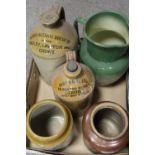 TWO STONEWARE ADVERTISING JUGS FOR LICHFIELD AND CREWE ETC