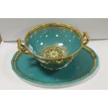 A MINTONS GILDED TWIN HANDLED BOWL AND MATCHING TRAY