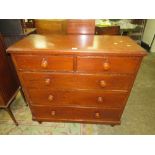 A VICTORIAN PINE FIVE DRAWER CHEST OF DRAWERS W-106 CM