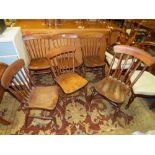 A SET OF FIVE TRADITIONAL 19TH CENTURY ELM STICKBACK CHAIRS AND ONE EXTRA CHAIR (6)