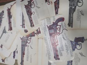 A QUANTITY OF DETAILED DRAWINGS OF HAND GUNS ETC