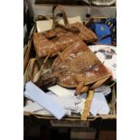 A SELECTION OF VINTAGE CLOTHING ACCESSORIES TO INC CROC EFFECT LEATHER BAG, VARIOUS SCHOOL / CLUB