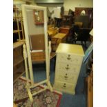 A PAINTED FOUR DRAWER CHEST AND A CHEVAL MIRROR (2)