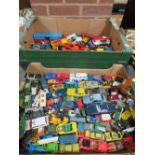 THREE TRAYS OF MAINLY VINTAGE DIE CAST CARS, TRACTORS, WAGONS, ARMY VEHICLES ETC TO INCLUDE DINKY,