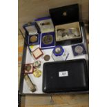 A QUANTITY OF COINS, OLYMPIC MEDAL, LADLE ETC