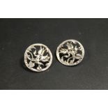 A PAIR OF ART NOUVEAU HALLMARKED SILVER BUTTONS ADAPTED AS EARRINGS