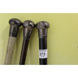 THREE SILVER TOPPED WALKING CANES