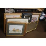 A QUANTITY OF PICTURES, PRINTS AND A GILT MIRROR
