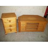 A MODERN OAK TV UNIT AND A SOLID PINE 3 DRAWER CHEST
