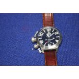 A TAUCHMEISTER OVERSIZED GENTLEMANS DIVERS DIAL WRIST WATCH ON A LEATHER STRAP